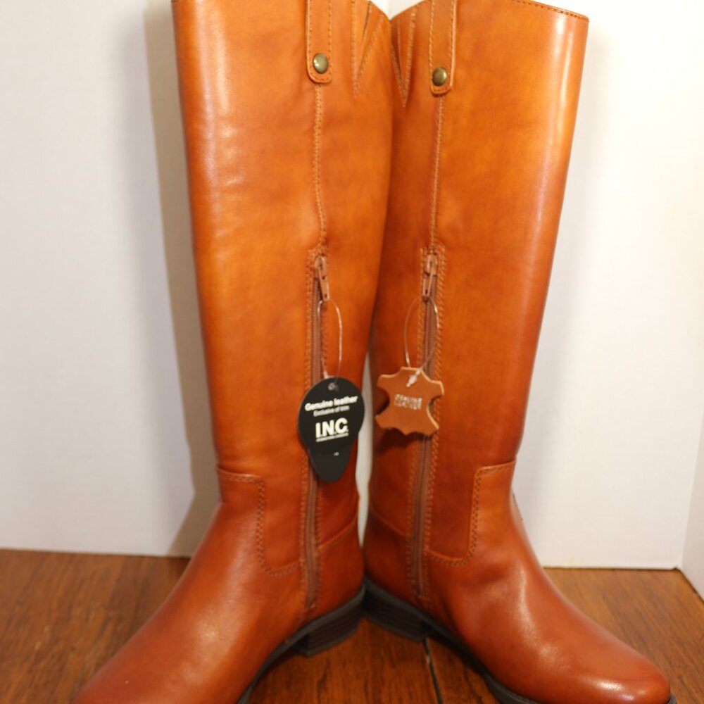 New in Box. I.N.C. Women’s Fawne Cognac Leather Riding Boots